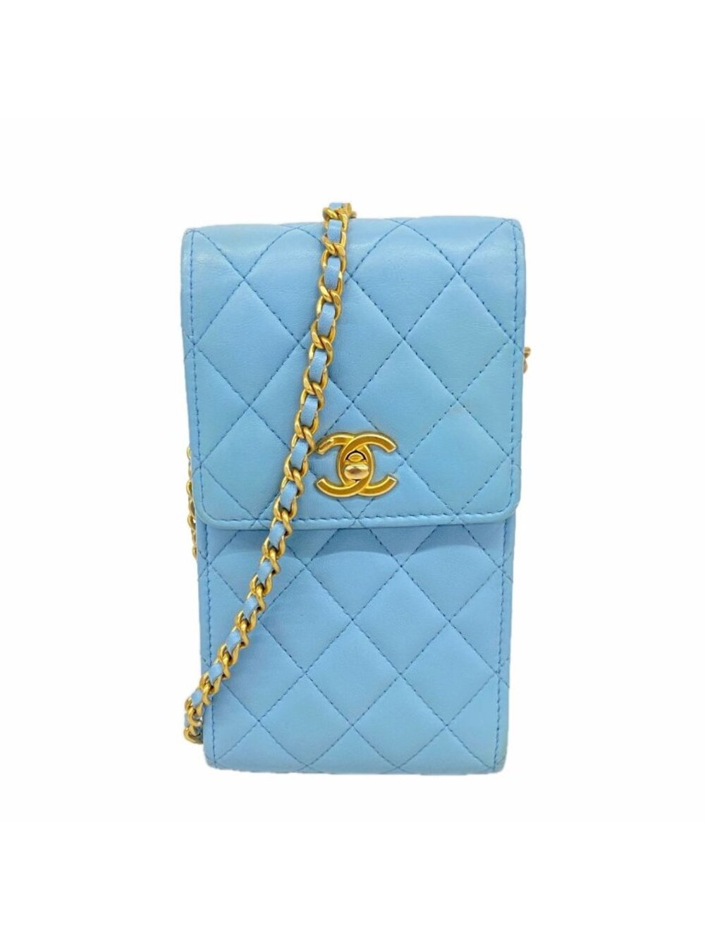 Chanel Shoulder Bag Quilted Lambskin Sky Blue Champagne Gold